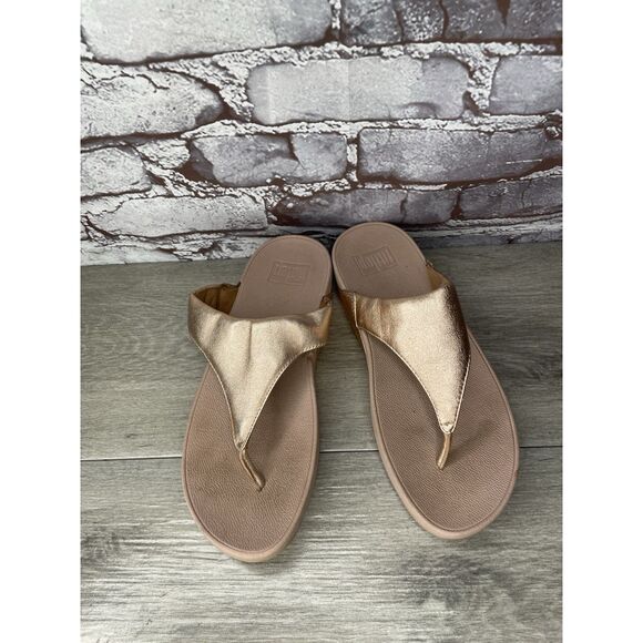 FitFlop Lulu Rose Gold Pink Synthetic Thong Wedge Sandals Women's Sz 8M US/39EU - Picture 7 of 16